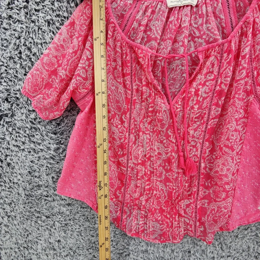 Abercrombie & Fitch Womens Boho Cottagecore Blouse M Pink Floral Peasant Top